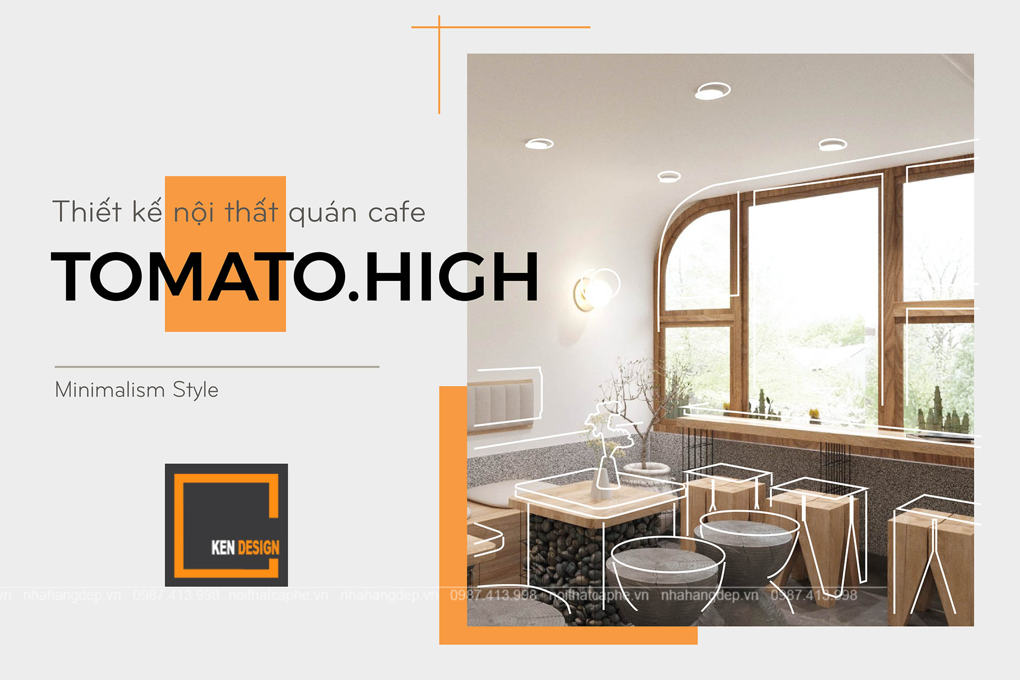 thiết kế nội thất quán cafe tomato.high